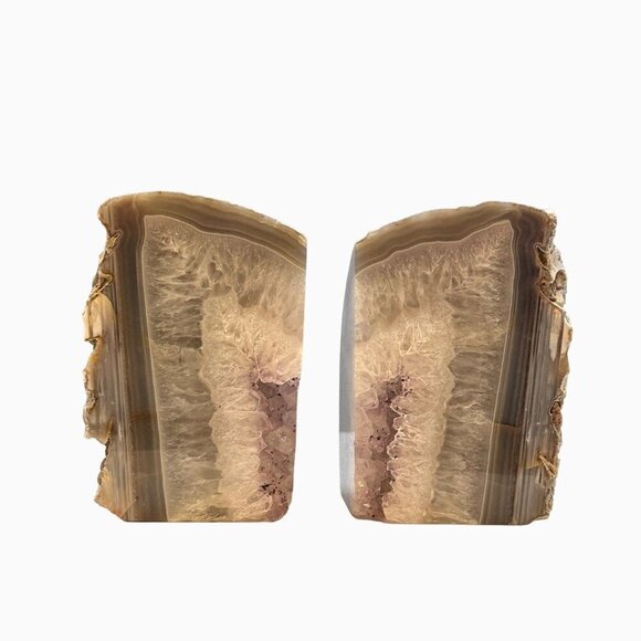 Amethyst Center Agate bookends w/ Naturally Heart Shaped Geode Center Stone (FN) - Picture 1 of 10